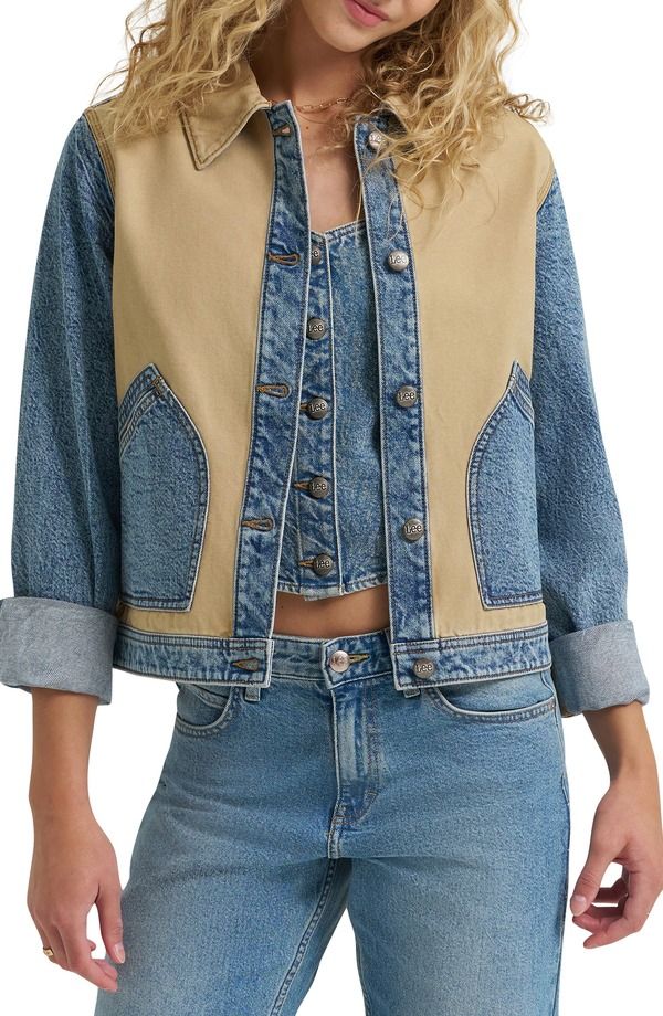 リー レディース ボトムス デニムパンツ ジャケット Lee Mixed Media Denim Jacket Aerial View デニム
