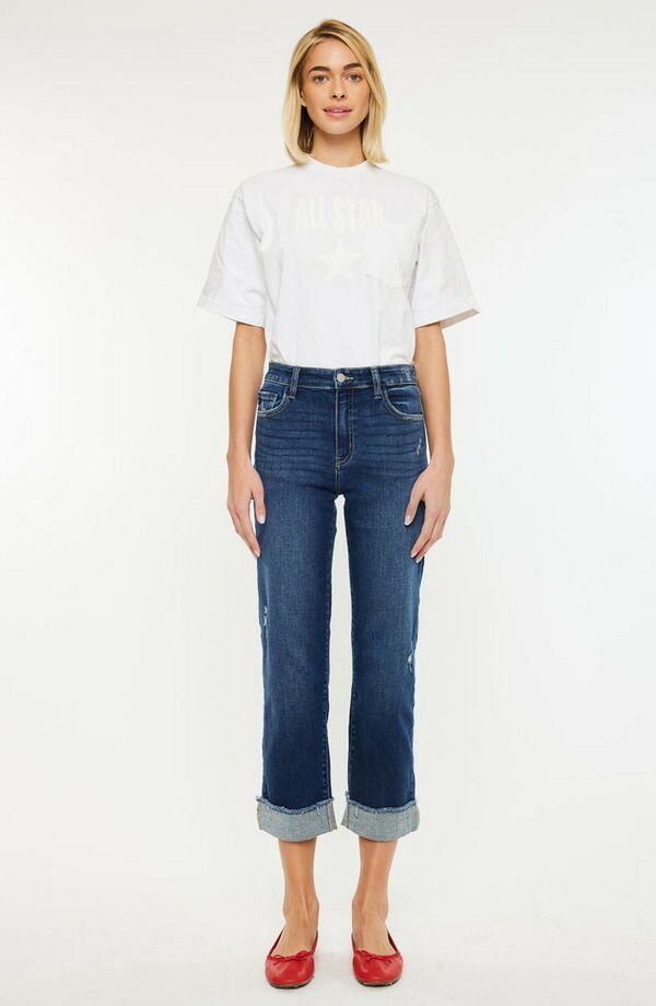 カンクン レディース ボトムス カジュアルパンツ ストレート クロップド ジーンズ KanCan Irma High Rise Cropped Straight Leg Jeans Dark Wash
