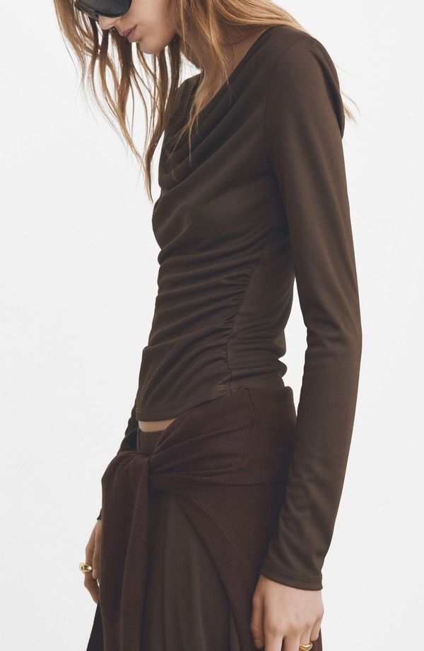 マンゴ レディース トップス シャツ MANGOdette Cowl Neck Top Brown ブラウン