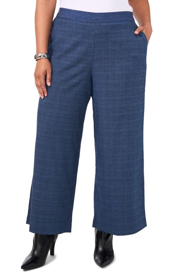 ヴィンスカムート レディース ボトムス レギンス ワイドレッグ パンツ Vince Camuto Plaid Wide Leg Pants Classic Navy ネイビー