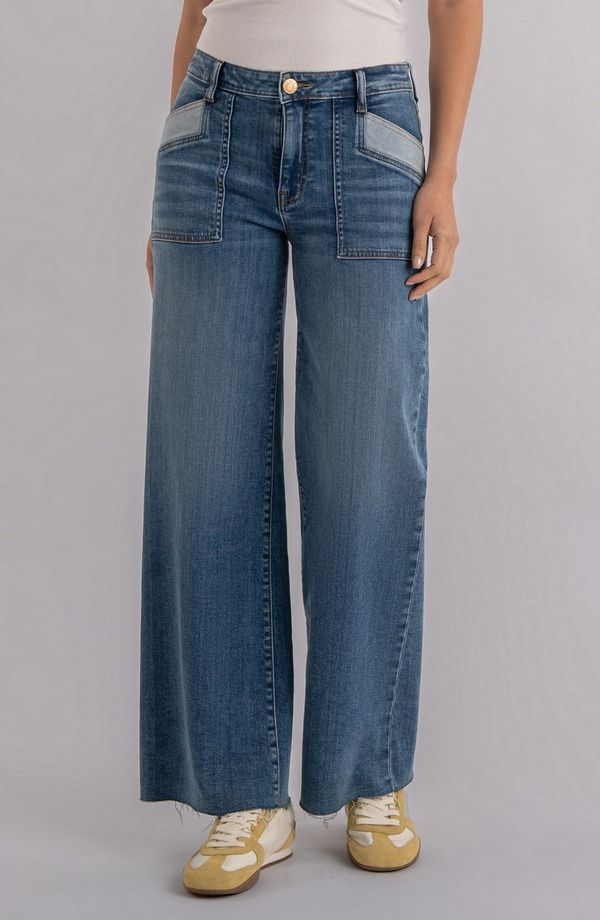 カットフロムザクロス レディース ボトムス デニムパンツ ワイドレッグ ハイウエスト ジーンズ KUT from the Kloth Maya High Waist Raw Hem Wide Leg Jeans Blue ブルー