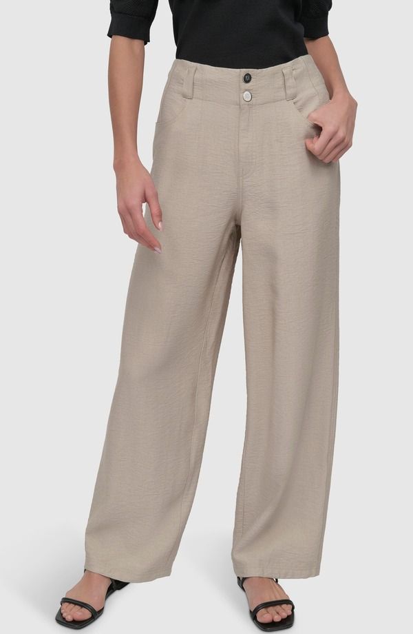 ダナ キャラン ニューヨーク レディース ボトムス レギンス ワイドレッグ ハイウエスト パンツ DKNY Crinkle High Waist Wide Leg Pants Pebble