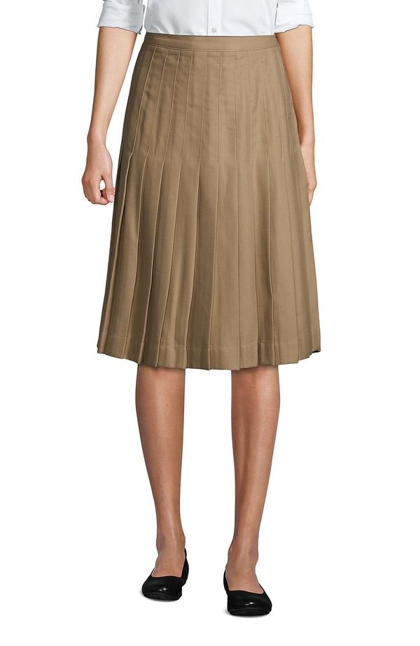 ランズエンド レディース ボトムスカート プリーツ Lands End School Uniform Solid Pleated Skirt Below the Knee Khaki カーキ