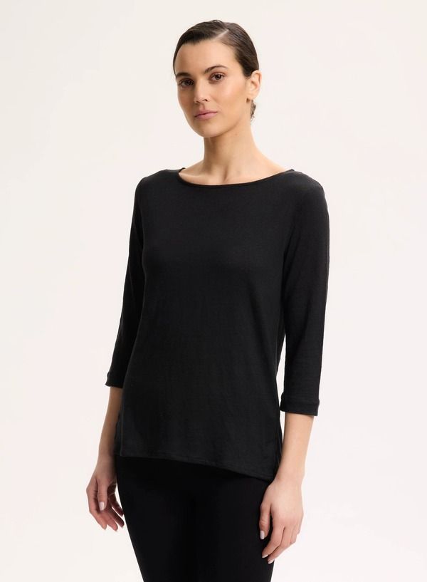 マジェスティック レディース トップス Tシャツ リネン Majestic Filaturestretch Linen Three Quarter Sleeve Boatneck TShirt Noir