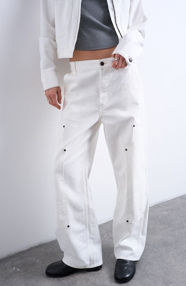 トップショップ レディース ボトムス デニムパンツ ストレート ジーンズ Topshop Column Straight Leg Jeans Ivory アイボリー