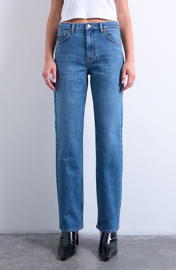 トップショップ レディース ボトムス デニムパンツ ストレート ジーンズ Topshop Orson Mid Rise Straight Leg Jeans Vintage Blue ブルー