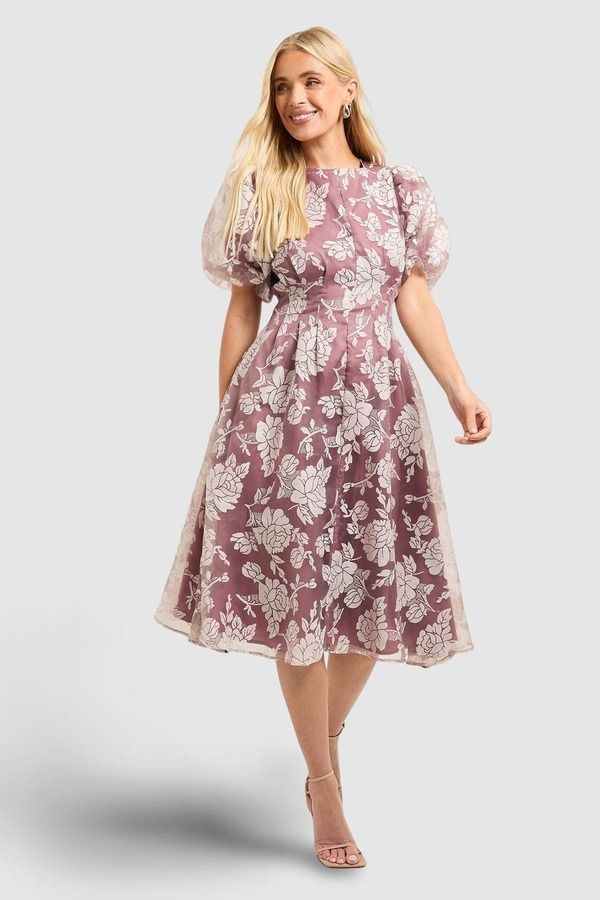 ウォリス レディース トップス ワンピース フラワー柄 プチ ミディ フラワー Wallis Petite Floral Puff Sleeve Midi Dress Rose