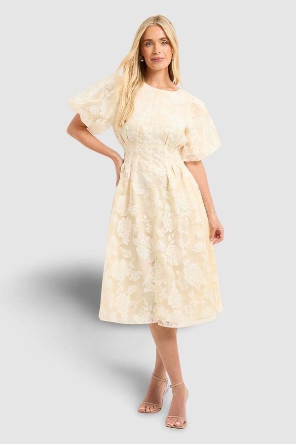 ウォリス レディース トップス ワンピース フラワー柄 プチ ミディ フラワー Wallis Petite Floral Puff Sleeve Midi Dress Yellow イエロー