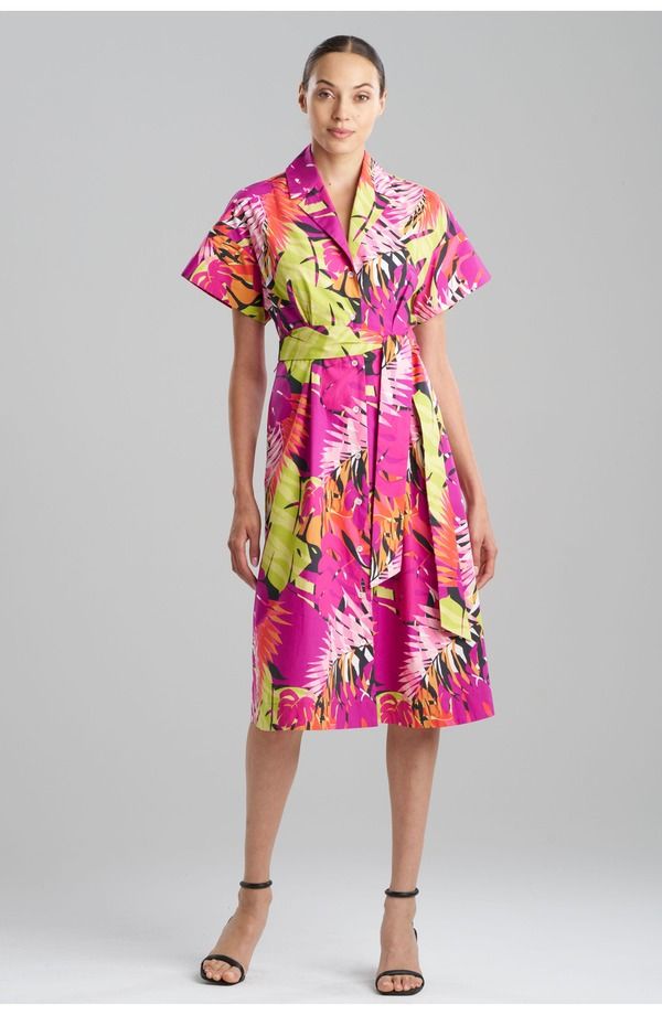 ナトリ レディース トップス ワンピース シャツ コットン Natori PALMS COTTON POPLIN Shirt Dress Fuchsia フューシャ