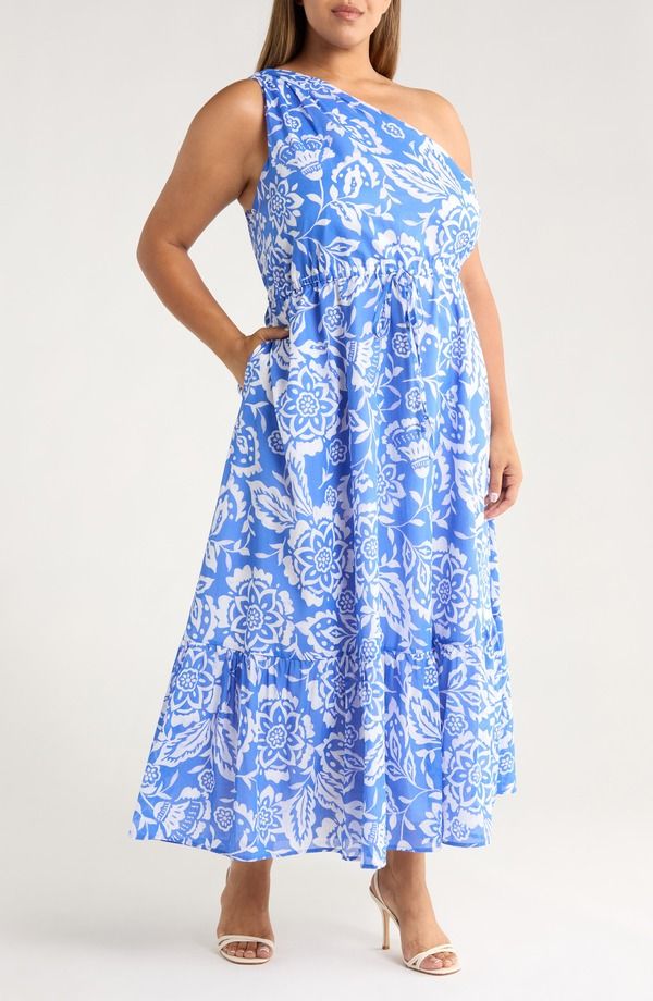 シュガーリップス レディース トップス ワンピース フラワー柄 ワンショルダー コットン マキシ フラワー SUGARLIPS Marny Elya Floral OneShoulder Cotton Maxi Dress Blue White ホワイト