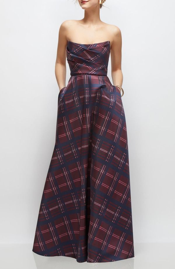 ドレッシーコレクション レディース トップス ワンピーストラップレス Dessy Collection Tartan Strapless Gown Cabernet Midnight 55,680円