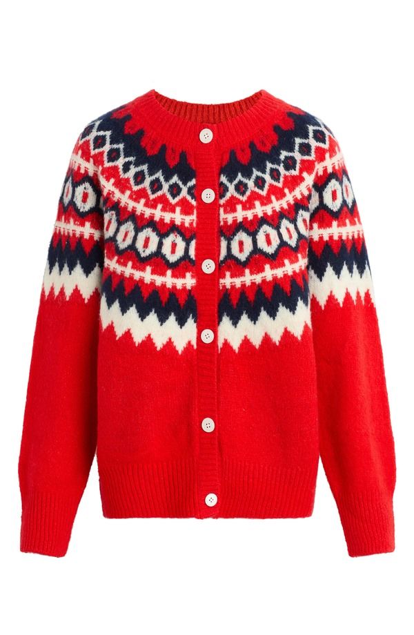 フェイバリット ドーター レディース アウター パーカー・スウェット ウール カーディガン Favorite Daughter The Snowed In Fair Isle Merino Wool Cashmere Blend Cardigan Red Fa