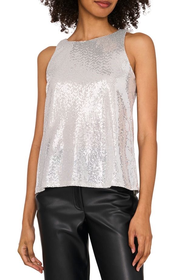ヴィンスカムート レディース トップス シャツ スパンコール ノースリーブ Vince Camuto Sequin Sleeveless Top Silver シルバー