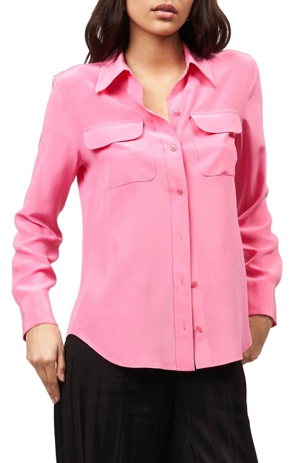 エキプモン レディース トップス シャツ スリムフィット シルク Equipment Signature Slim Fit Silk ButtonUp Shirt Azalea Pnk
