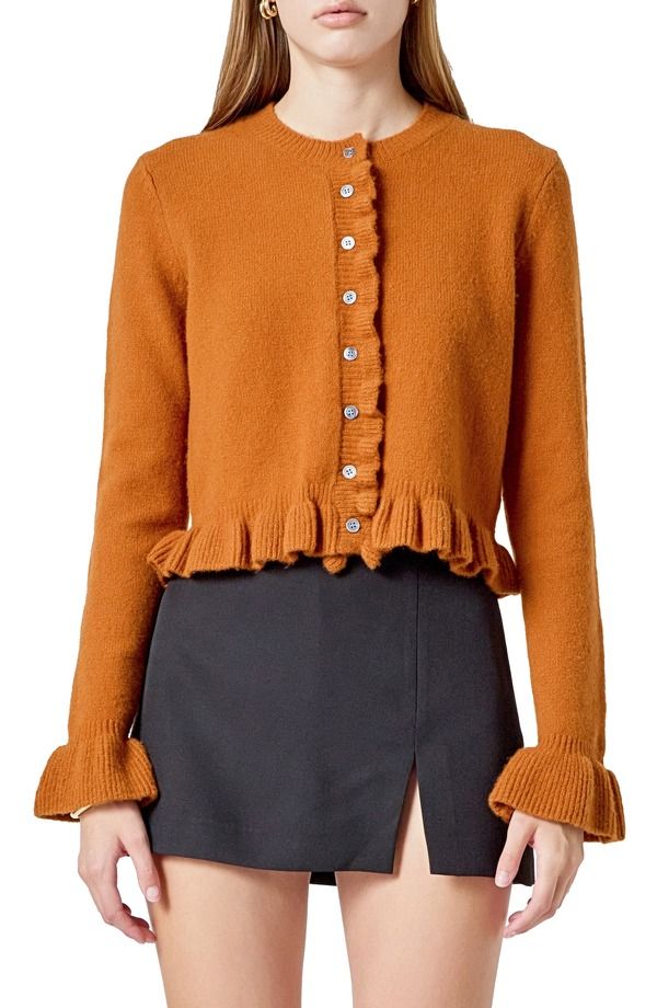 エンドレスローズ レディース アウター パーカー・スウェット フリル カーディガン Endless Rose Ruffle Crop Cardigan Burnt Orange オレンジ