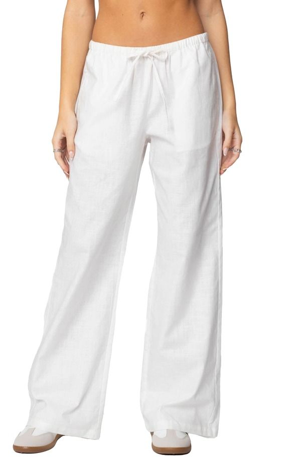アディクテッド レディース ボトムス レギンス ローライズ パンツ リネン EDIKTED Alexa Low Rise Drawstring Linen Blend Pants White ホワイト
