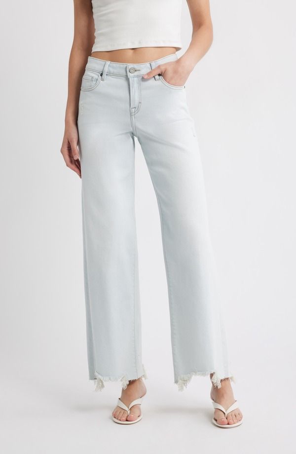ヒドゥン ジーンズ レディース ボトムス デニムパンツ ワイドレッグ HIDDEN JEANS Chewed Hemid Rise Wide Leg Jeans Light Wash