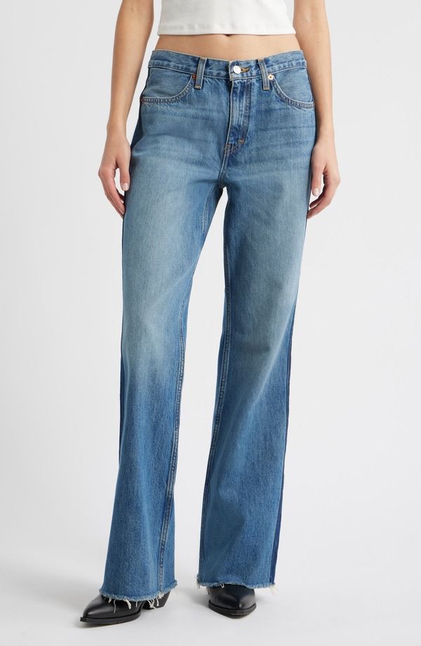 リダン レディース ボトムス デニムパンツ ハイウエスト フレア ジーンズ ReDone The Californian High Waist Raw Hem Flare Leg Jeans Mid70sshadow