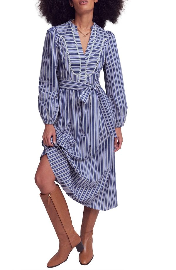 ボーデン レディース トップス ワンピース レーストリム コットン レース Boden Lace Trim Stripe Long Sleeve Cotton Dressurf The Web Stripe ストライプ