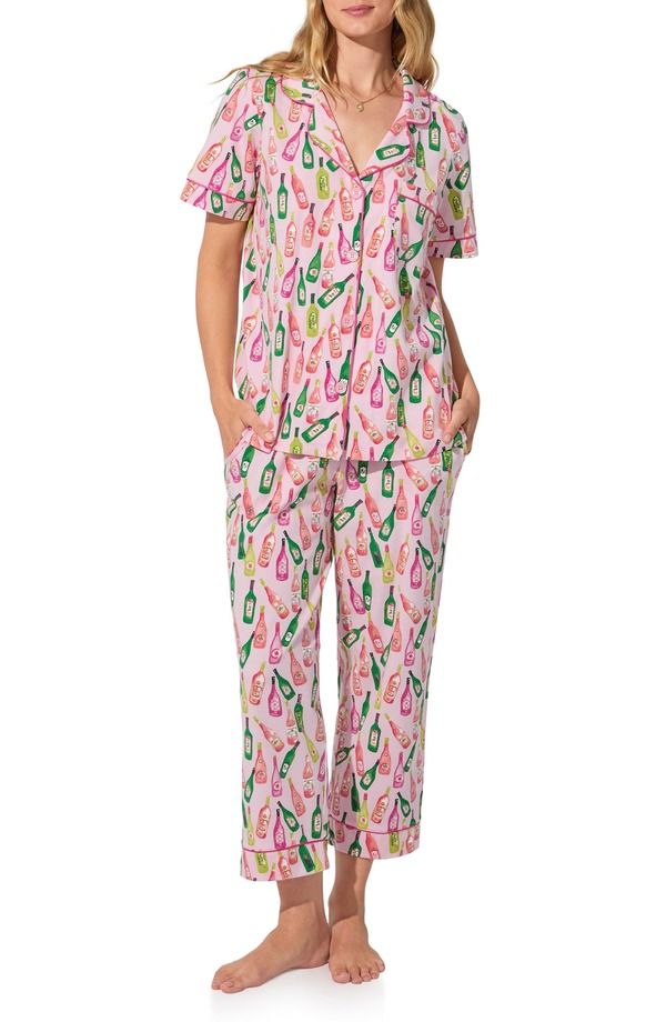 ベッドヘッドパジャマ レディース アンダーウェア ナイトウェア プリント コットン ジャージー BedHead Pajamas Print Stretch Organicotton Jersey Cropajamas Wine Tour ワイン