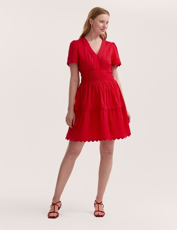 ファイナリー ロンドン レディース トップス ワンピース コットン Finery London Reece Ric Rac Trim Cotton Short Dress Red レッド 23,998円
