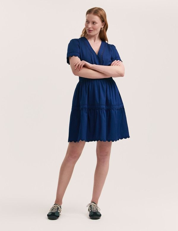 ファイナリー ロンドン レディース トップス ワンピース コットン Finery London Reece Ric Rac Trim Cotton Short Dress Indigo インディゴ