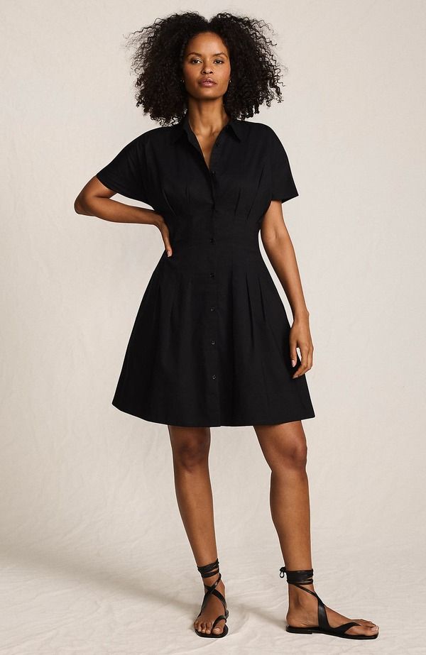 ランズエンド レディース トップス ワンピース シャツ Lands End Cambric Above the Knee Shirt Dress Black ブラック
