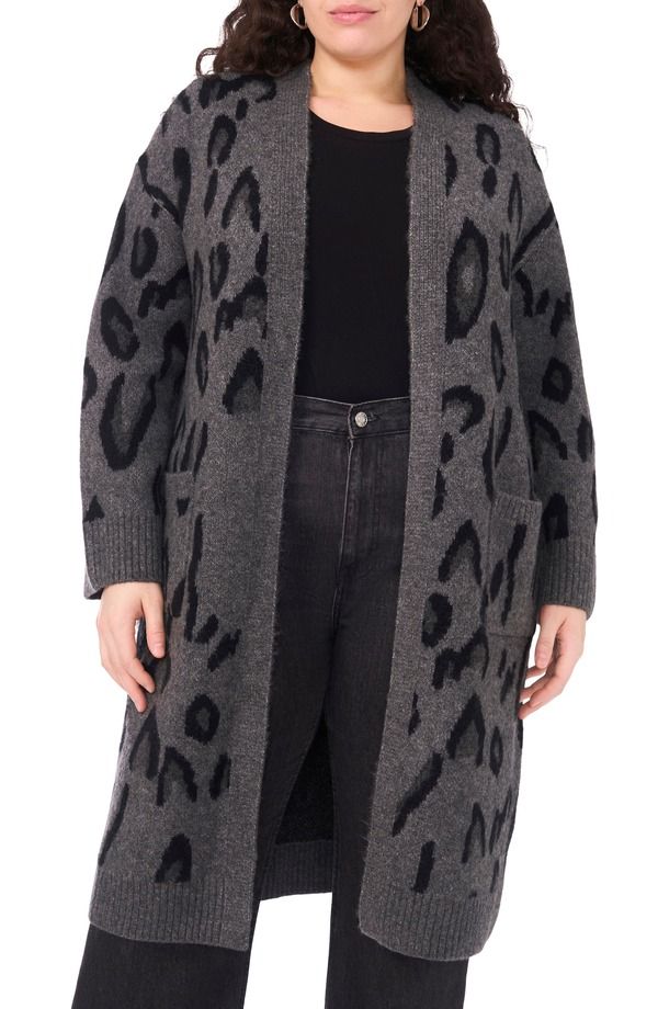 ヴィンスカムート レディース アウター パーカー・スウェット カーディガン Vince Camuto Animal Jacquard Longline Cardigan Medium Heather Grey グレー