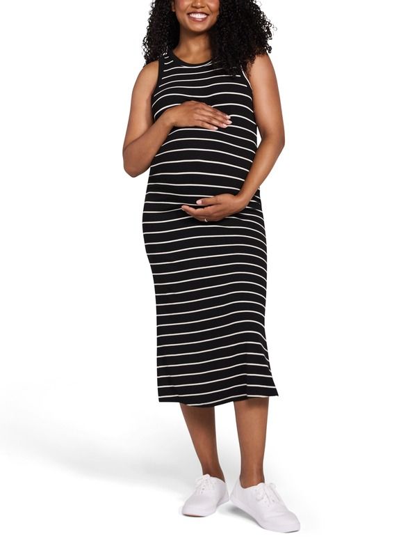 マザーフッドマタニティー レディース トップス ワンピース クルーネック ミディ ノースリーブ MOTHERHOOD MATERNITY Crew Neck Sleeveless Racerback Maternity Midi Dress Black Van