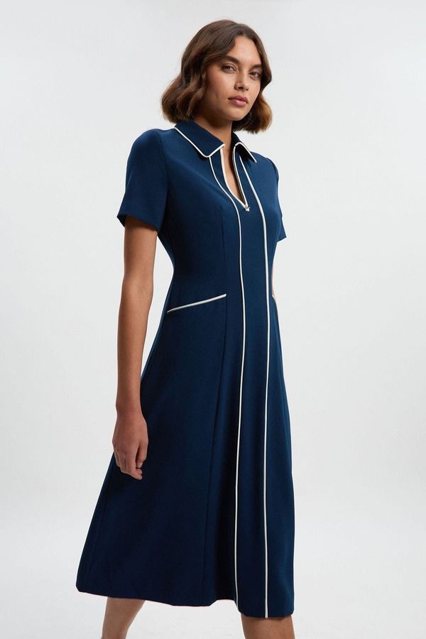 カレンミレン レディース トップス ワンピース ミディ Karen Millen Tailored ZipCollar Midi Dress Navy ネイビー