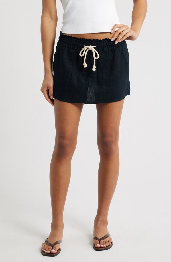 ロキシー レディース ボトムスカート ドローコードウエスト リネン Roxy Oceanside Drawstring Waist Linen Blend Skirt Anthracite 10,205円