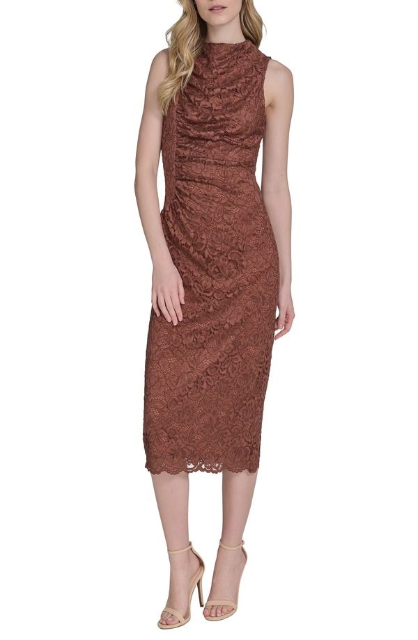 ヴィンスカムート レディース トップス ワンピース ミディ ノースリーブ レース Vince Camuto Lace Sleevelessheath Midi Dress Brown ブラウン 28,470円