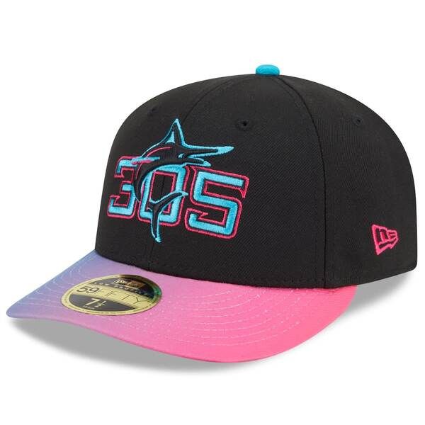 ニューエラ メンズ アクセサリー 帽子 Mens New Era BlackPink Miami Marlins 2025 City Connect Low Profile 59FIFTY Fitted Hat Black ブラック