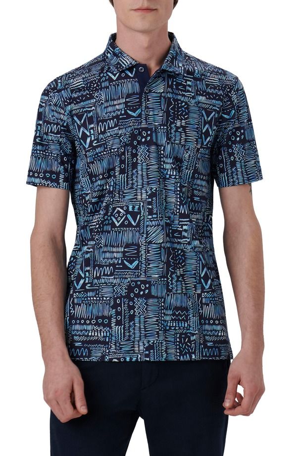 ブガッチ メンズ トップス ポロシャツ プリント コットン Bugatchi Hendrix Digital Print Pima Cotton Polo Navy ネイビー