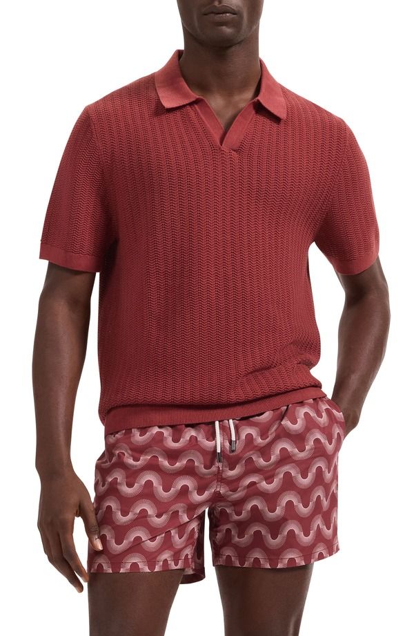 ブガッチ メンズ トップス ポロシャツ セーター シルク コットン Bugatchi Pointelle Stitch Cotton Silk Polo Sweaterio Red レッド