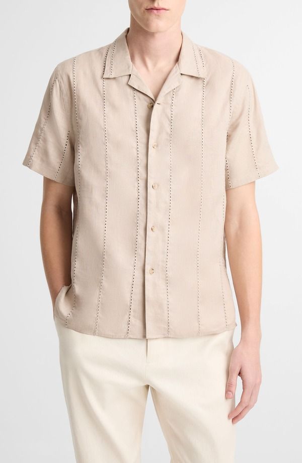 ヴィンス メンズ トップス シャツ リネン Vinceyelet Linen ButtonUp Shirt Pumice Rock