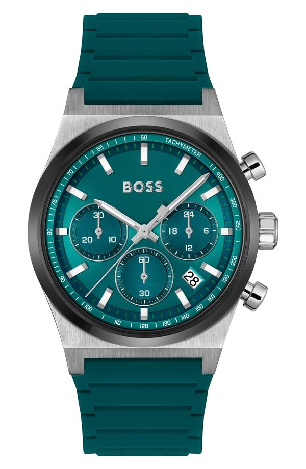 ボス メンズ アクセサリー 腕時計 BOSS Candor Chronograph Silicone Strap Watch 41mm Green グリーン