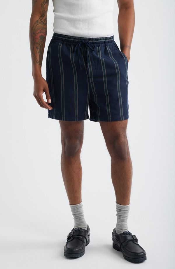 レ ドゥ メンズ ボトムス ハーフパンツ・ショーツ ショートパンツ コットン Les Deux Lawson Stripe Cotton Drawstring Shorts Dark Navy ネイビー