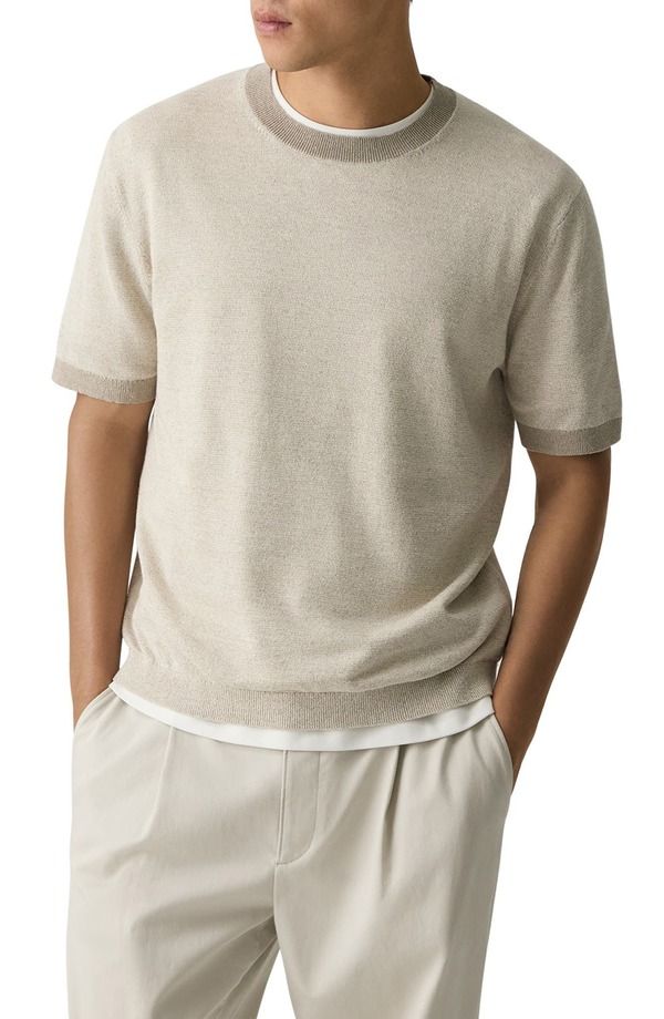 セオリー メンズ アウター パーカー・スウェット セーター シルク リネン Theory Linen Silk Short Sleeve Sweater Silver Cloud シルバー