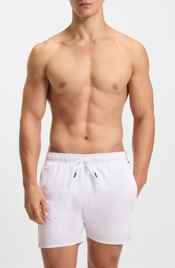 ボス メンズ 水着 ハーフパンツ・ショーツ BOSS Iconic Side Stripe Swim Trunks White ホワイト