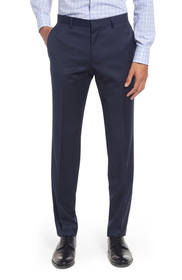 ボス メンズ ボトムス カジュアルパンツ スリムフィット ウール BOSS Geniuslim Fit Wool Suit Pants Navy ネイビー