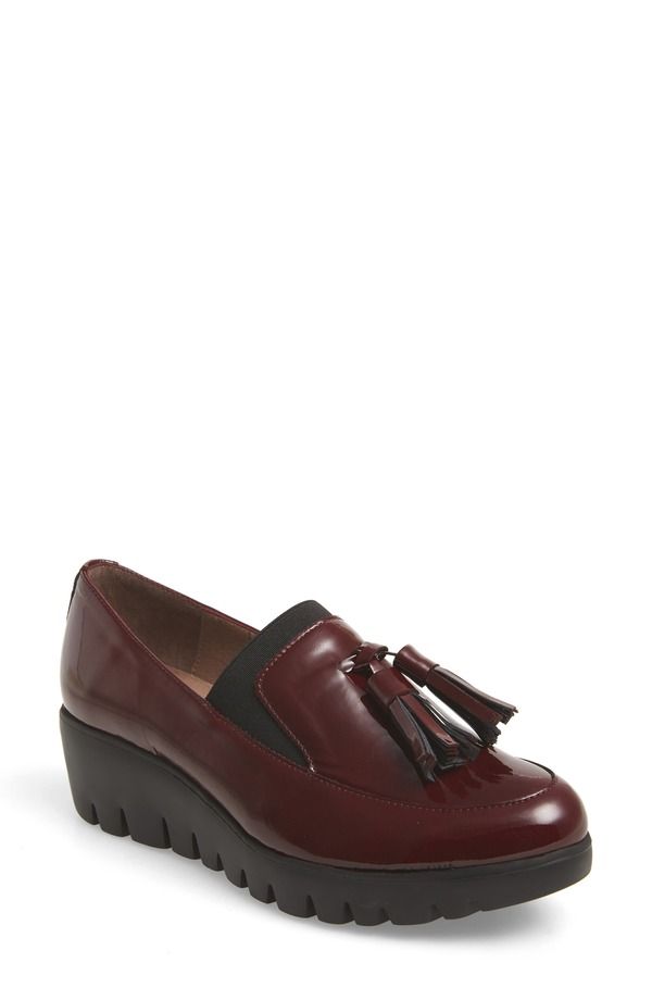 ワンダーズ レディース シューズ スリッポン・ローファー トール Wonders Talla Loafer Wedge Burgundy Patent Leather バーガンディ