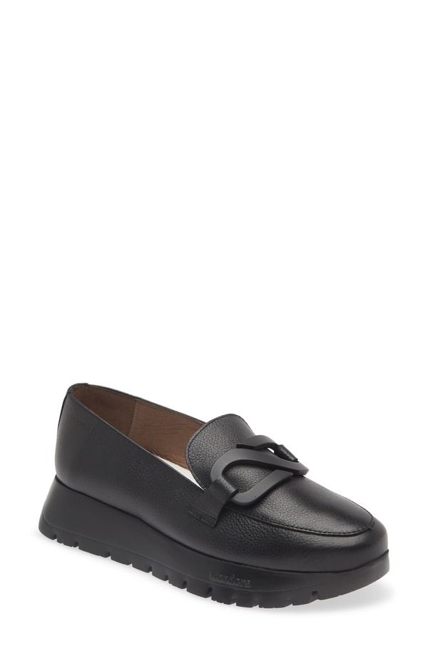 ワンダーズ レディース シューズ スリッポン・ローファー Wonders Lug Loafer Black Tumbled Leather ブラック