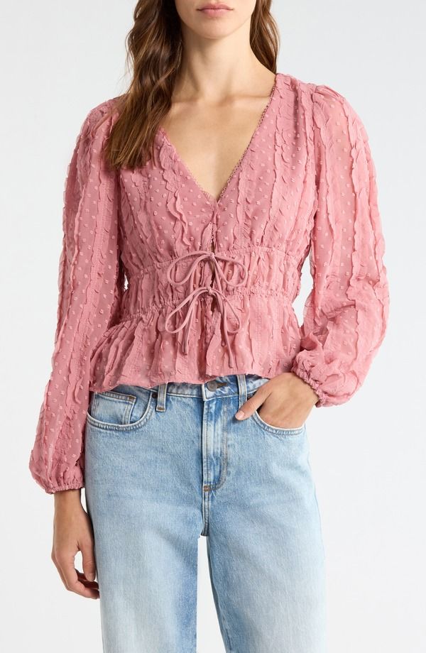 オールインフボール レディース トップス シャツ Vネック ギャザー All in Favoruched VNeck Tie Frontop Mauve