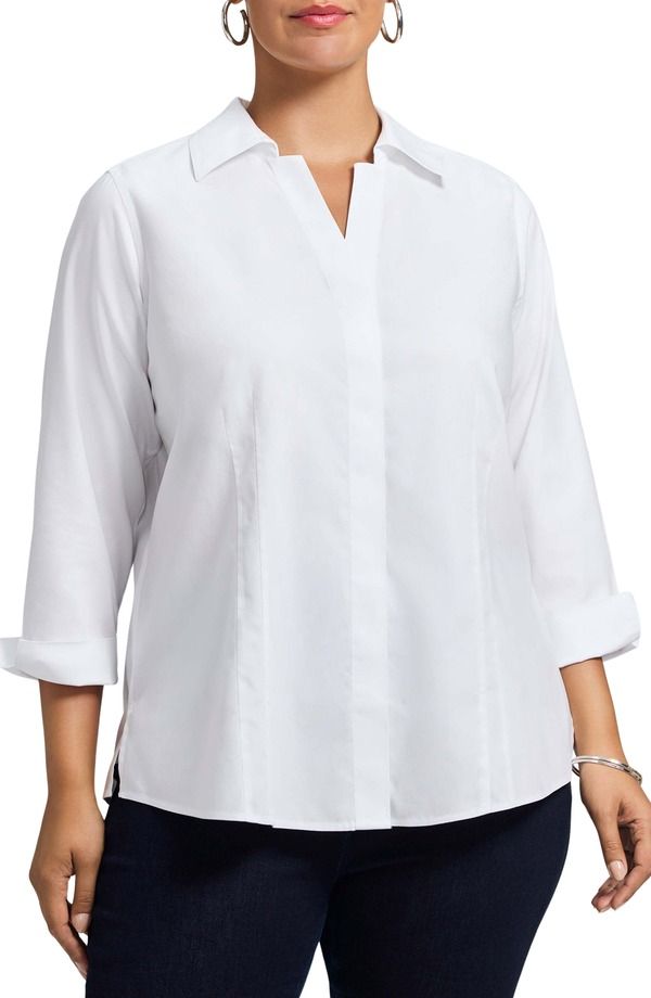 フォックスクラフト レディース トップス シャツ コットン Foxcroft Taylor ThreeQuarter Sleeve NonIron Cotton Shirt White ホワイト