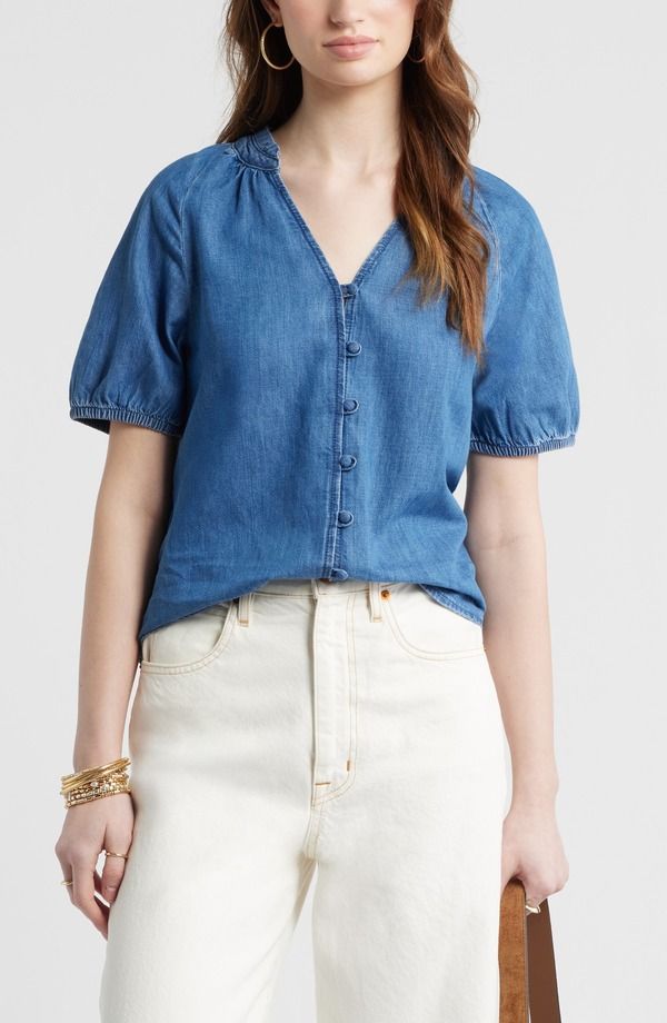 トレジャーアンドボンズ レディース トップス シャツ Vネック Treasure Bond VNeck Chambray Top Medium Wash
