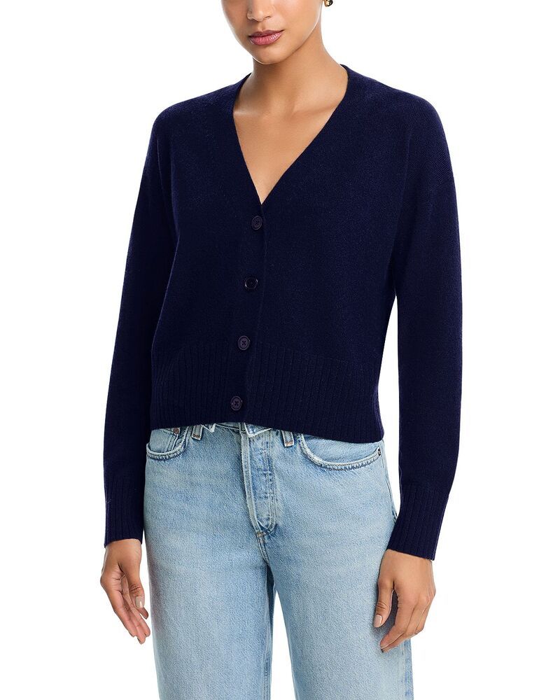 アクア レディース アウター カーディガン Vネック AQUA 100 Cashmere V Neck Cardigan Exclusive Peacoat アクア