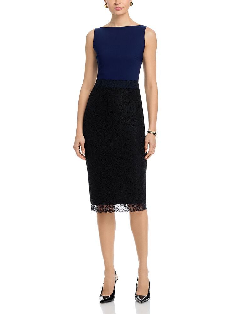 チアラ ボニ プティ ローブ レディース トップス ワンピース レース Chiara Boni La Petite Robe Fluis Lace Hem Dress Black Blu Notte ブラック