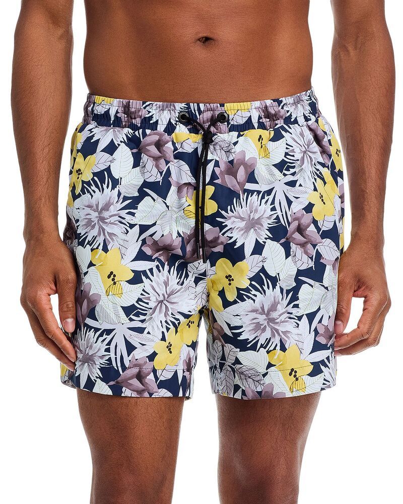 フューゴ メンズ 水着 ハーフパンツ・ショーツ フラワー柄 ショートパンツ フラワー HUGO Calala 5 Floral Swim Shorts Open Yellow イエロー