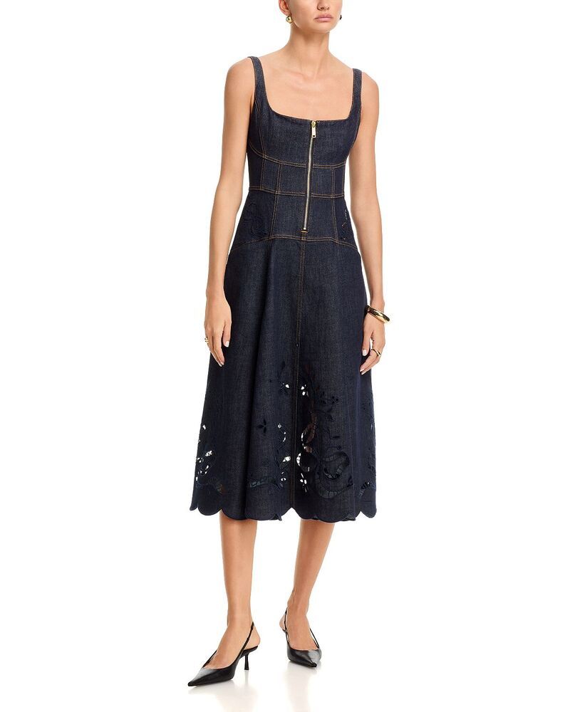 セルフ・ポートレイト レディース トップス ワンピース ミディ 刺繍 デニム SelfPortrait Indigo Denim Bow Embroidered Midi Dress Blue ブルー
